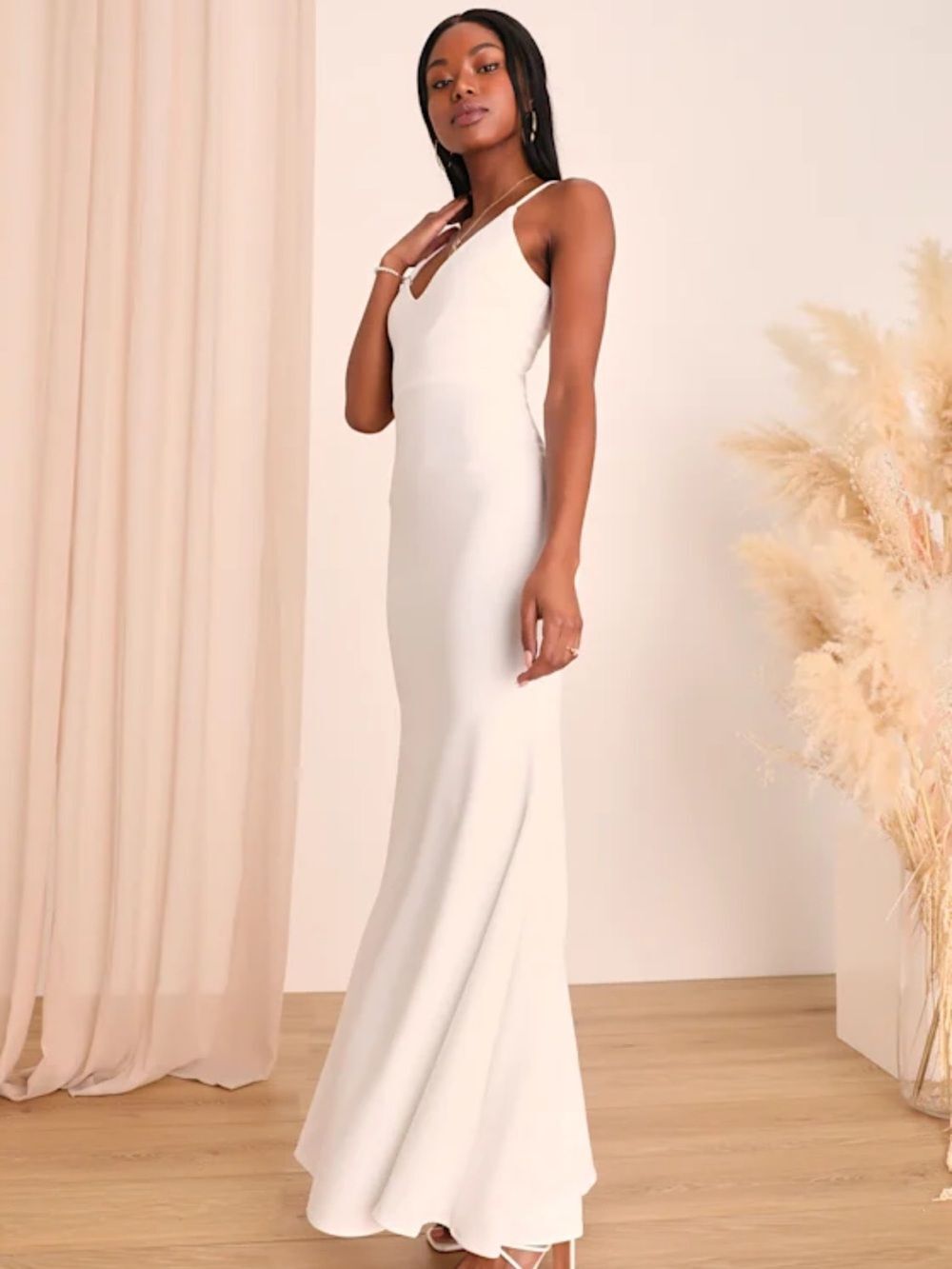 Lulus Infinite Glory White Maxi Dress Bridal Wedding Gown Mermaid Size L NWT